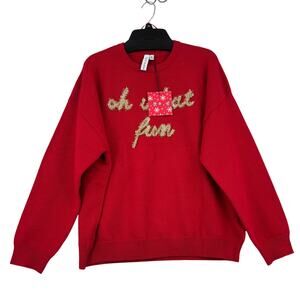 Grace + Karma Sweater Size XL Red Cardigan Pullover Oh What Fun Gold